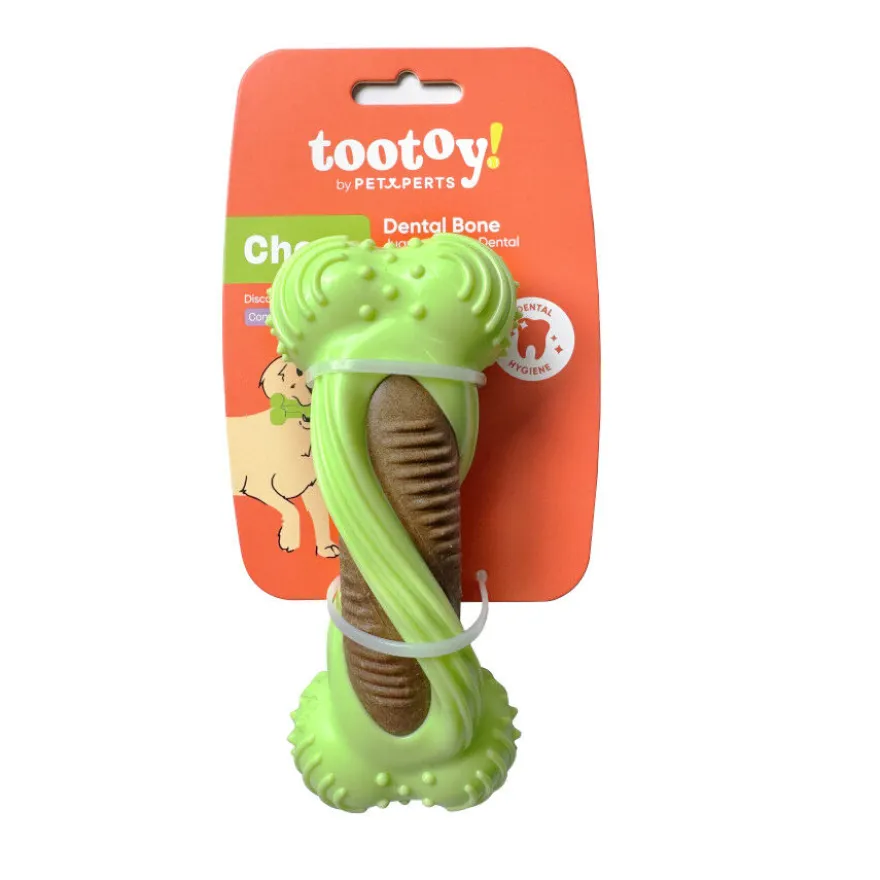 Tootoy! Hueso Mordedor Dental Verde y Marrón para perros