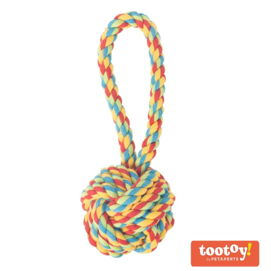 Tootoy! Pull Handle Rope Ball Multicolor pelota de cuerda con asa para perros
