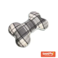 Tootoy! Tartan Bone Cuddler Grey Hueso de Peluche para perros