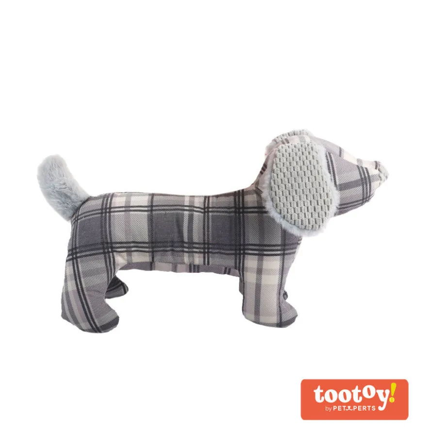 Tootoy! Tartan Dog Cuddler Grey Peluche para perros salchicha