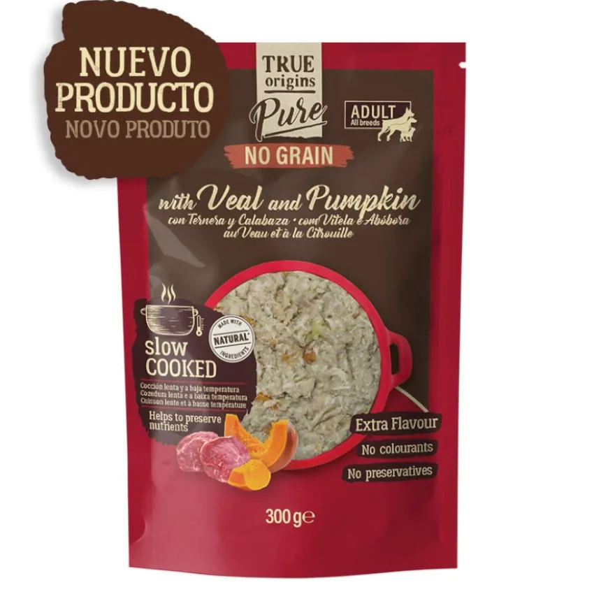 True Origins Pure Adult Gently Coocked Ternera y Calabaza sobre para perros