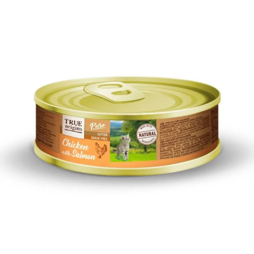 True Origins Pure Kitten Paté Pollo con Salmón lata para gatos