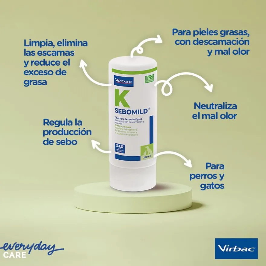 Virbac Sebomild Champú para pieles grasas en perros y gatos