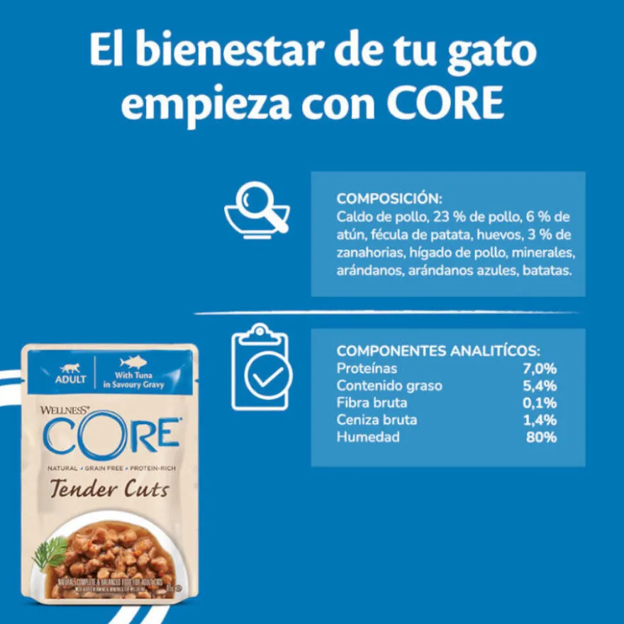 Wellness Core Tender Cuts atún sobre en salsa para gatos