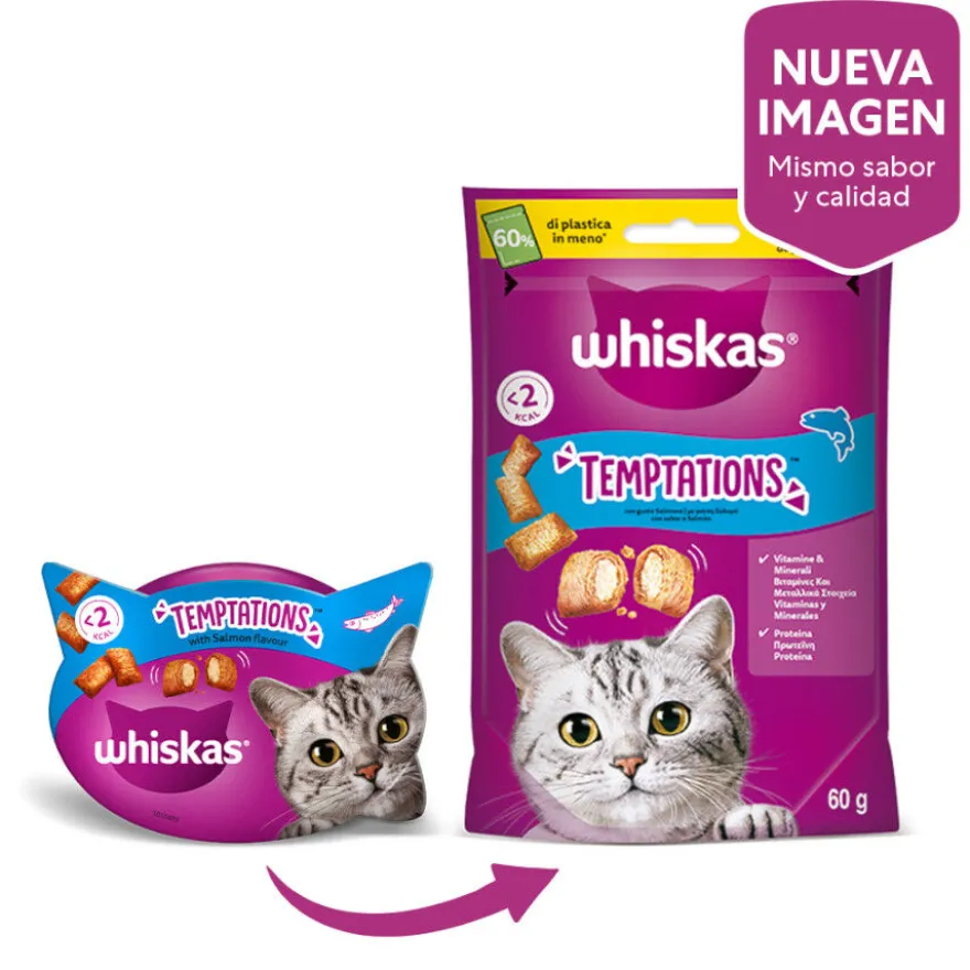 Whiskas Temptations Snacks Salmón para Gatos