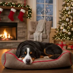 Wonder Christmas Cama Navideña Marrón y Roja para perros