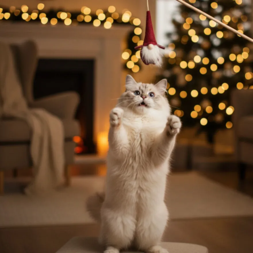 Wonder Christmas Juguete de Caña Santa Navideño para gatos